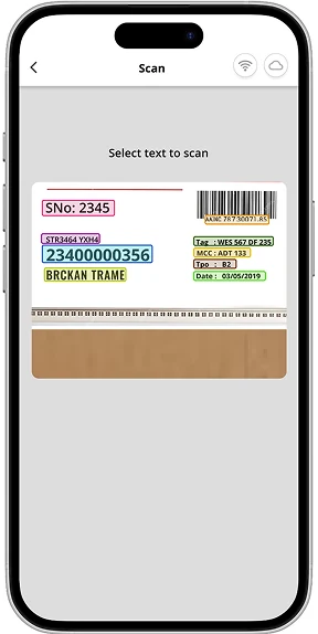 App screen showing selectable scanned values on a label
