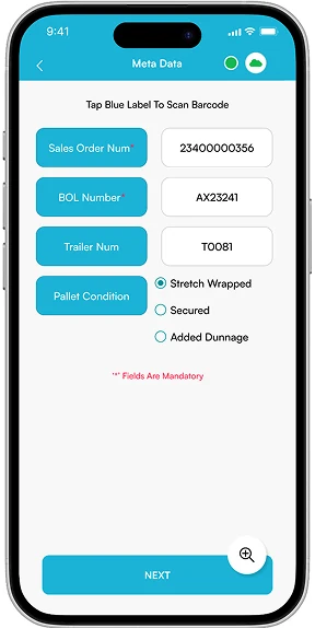 App screen with metadata fields populated from the scan