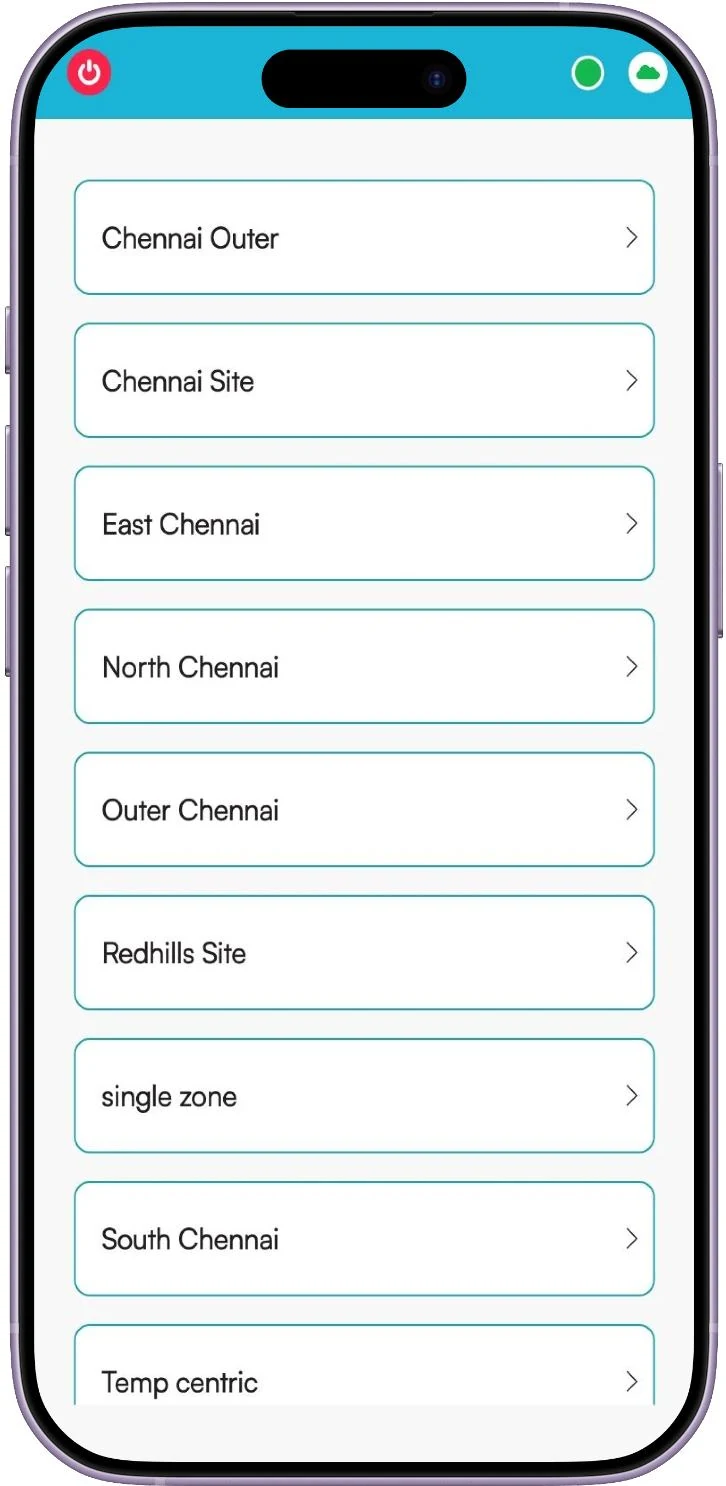 App screen listing the available sites to choose from