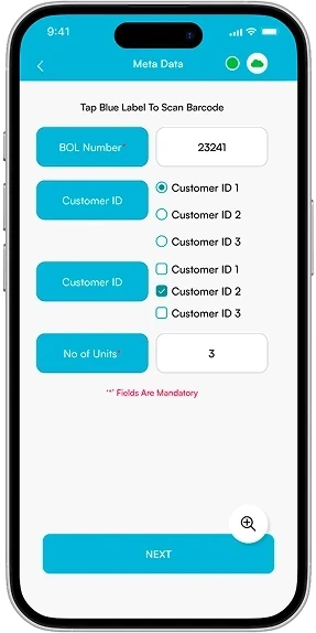 LoadProof app screen showing customer ID metadata fields