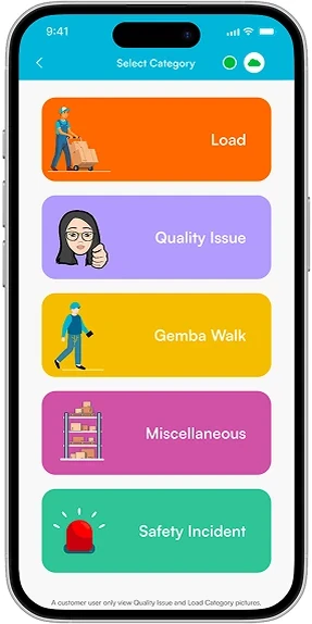 LoadProof app screen showing the category selection list