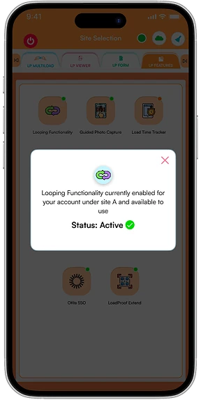 App dialog confirming a capability is active at the current site