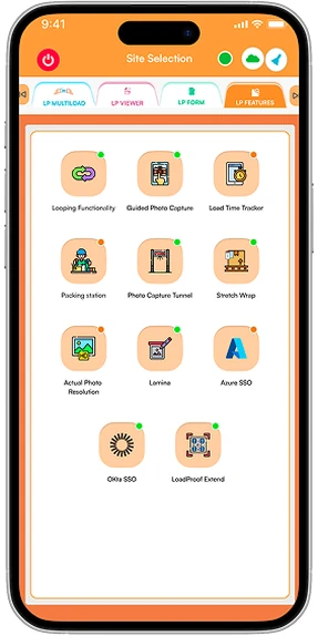 LoadProof app showing the LP Features tab with every capability listed