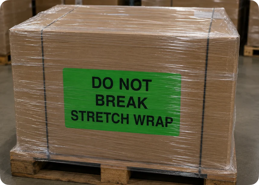 Do not break stretch wrap label